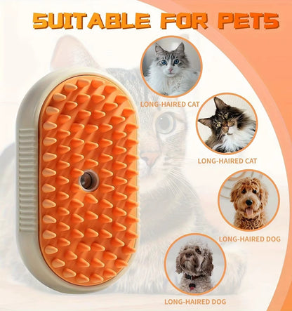 Usb-Rechargeable 3-In-1 Cat Grooming Brush with Self-Cleaning Rubber Bristles for Shed Control & Massage